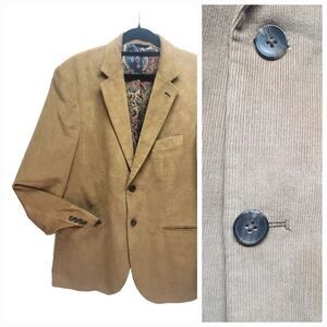 Preppy Corduroy Blazer Sport Coat L Alan Flusser Tan 2 Button Jacket Academia